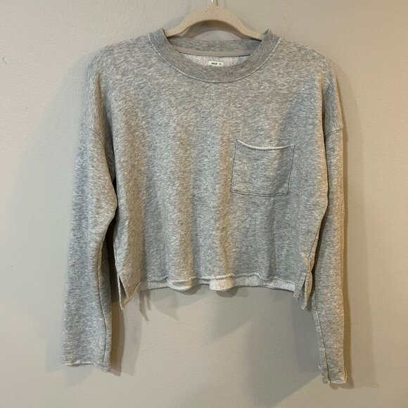 Aerie Cropped Grey Crewneck Pullover Sweater Women’s Size Small Gray Long Sleeve - Picture 2 of 4